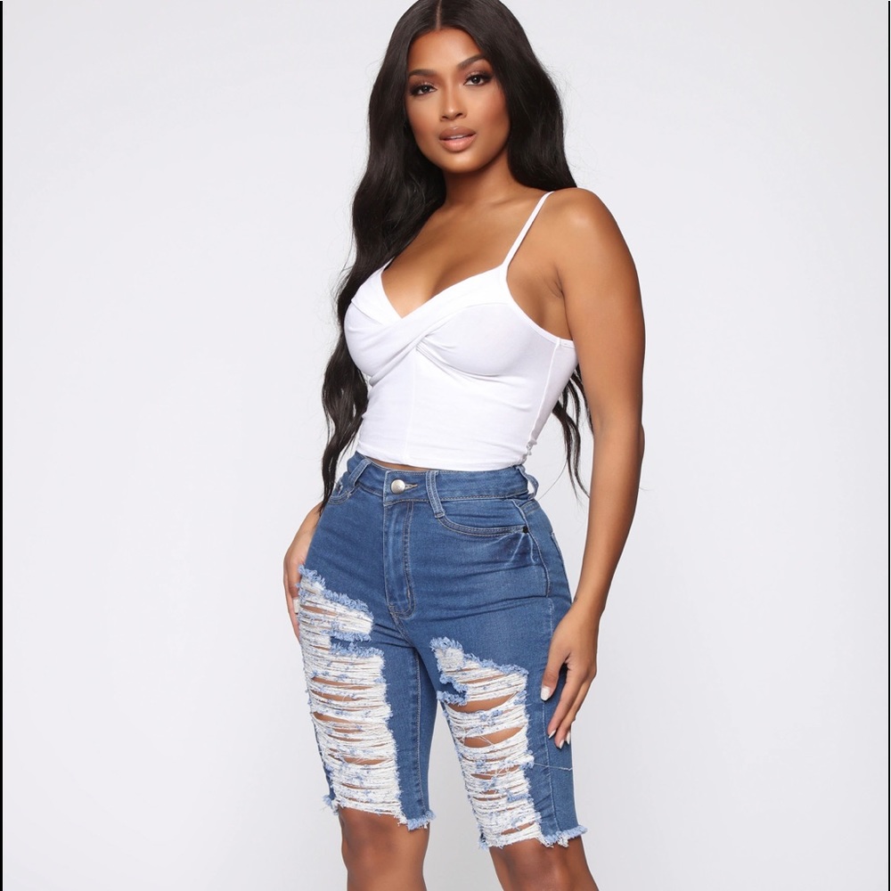 Mellow Out Distressed Bermuda Shorts